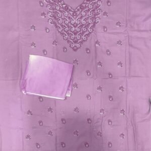 Pink lucknow chikankari cotton dress material with dupatta