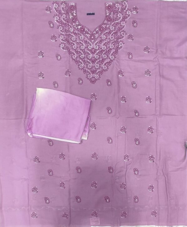 Pink lucknow chikankari cotton dress material with dupatta