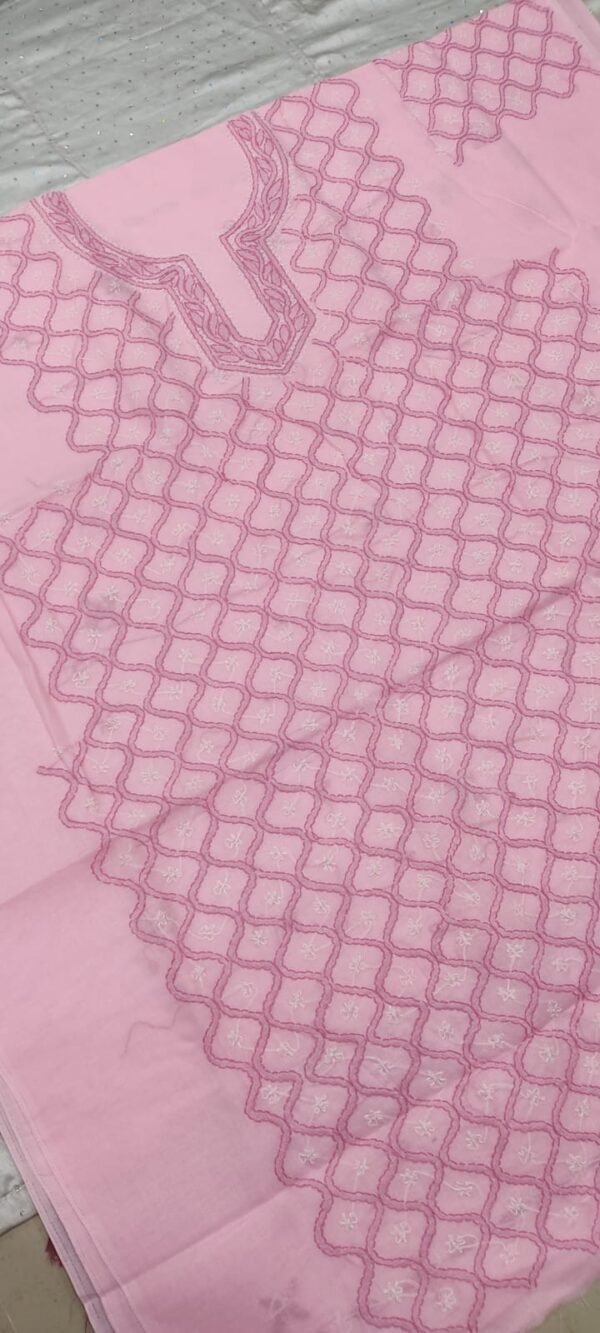 Pink lucknow chikankari cotton dress material with dupatta - Image 2