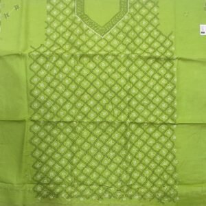 Parrot green lucknow chikankari cotton dress material with dupatta