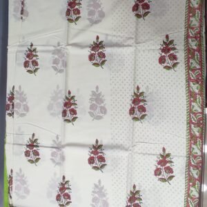 White flower pattern hand print mulmul cotton saree with blouse