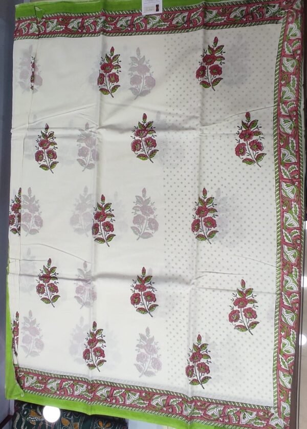 White flower pattern hand print mulmul cotton saree with blouse