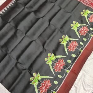 Black and maroon border with green parrot  khandua silk saree with blouse
