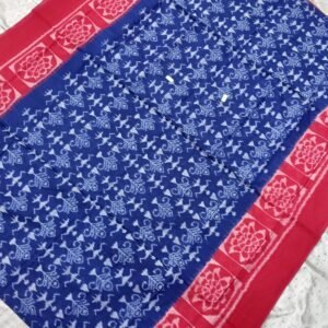 Blue and red tribal art sambalpuri cotton saree with blouse