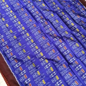 Blue and maroon tribal art khandua silk saree with blouse