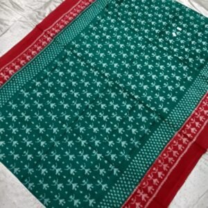 Green and red tribal art pattern sambalpuri cotton saree with blouse