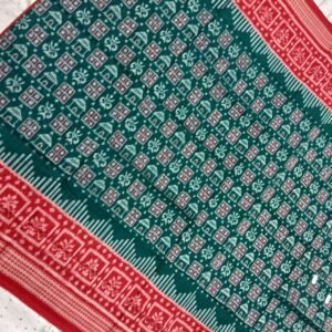 Green and red house pattern sambalpuri cotton saree with blouse