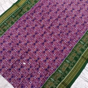Magenta and green flower pattern sambalpuri cotton saree with blouse