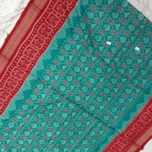 Rama green and red flower pattern sambalpuri cotton saree with blouse