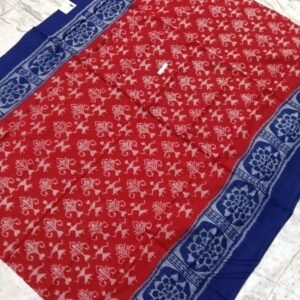 Red and blue tribal art sambalpuri cotton saree with blouse