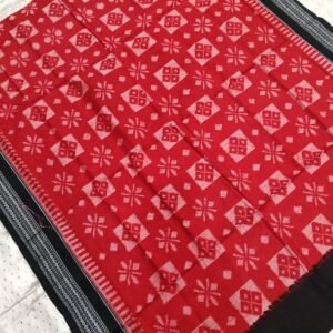 Red and black flower pattern sambalpuri cotton saree