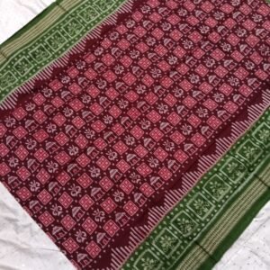 Magenta and green flower pattern sambalpuri cotton saree with blouse