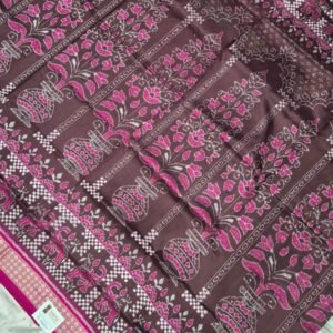 Coffee and pink flower pattern sambalpuri silk saree with blouse