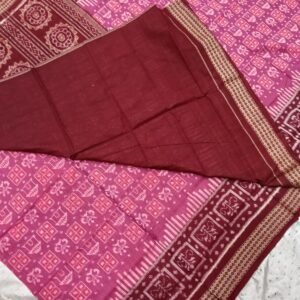 Pink and maroon house pattern sambalpuri cotton saree with blouse