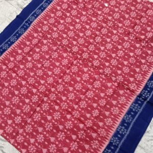 Pink and blue flower pattern sambalpuri cotton saree with blouse