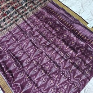 Purple and golden rudraksh border khandua silk saree with blouse