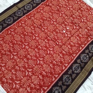 Orange and coffee tribal pattern sambalpuri cotton saree with blouse