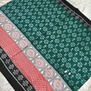 Green and black flower pattern sambalpuri cotton saree with blouse