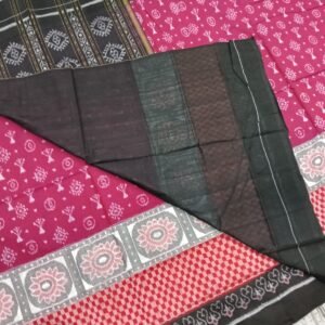 Magenta and black flower pattern sambalpuri cotton saree with blouse