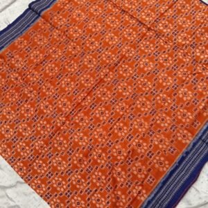 Orange and blue flower pattern sambalpuri cotton saree
