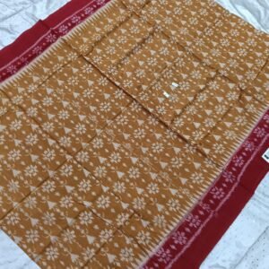 Yellow and maroon tribal art sambalpuri cotton saree with blouse