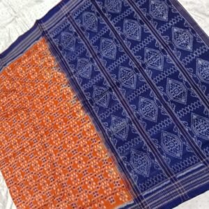 Orange and blue sambalpuri cotton saree with blouse