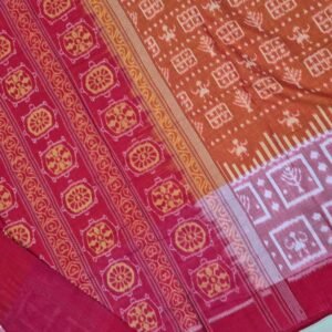 Yellow and red tribal art sambalpuri cotton saree with blouse