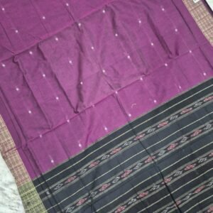 Magenta and black sambalpuri cotton saree with fish border