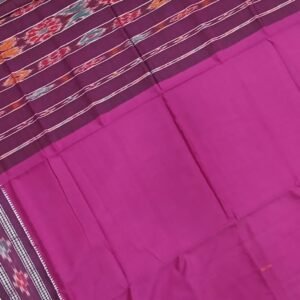 Pink and maroon sambalpuri cotton saree with saptapar border