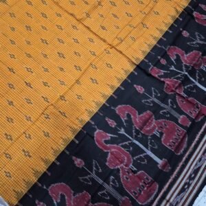 Yellow and black peacock design sambalpuri cotton saree