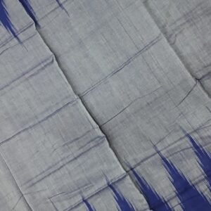 Gray and blue sambalpuri cotton saree temple border