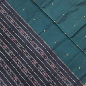 Sky green and black  sambalpuri cotton saree with fish border