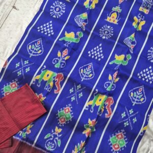Nabokothi blue and maroon khandua silk saree with blouse