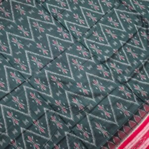 Green and red sambalpuri cotton saree with border