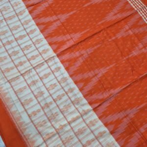 Orange and white sambalpuri cotton saree with plain border