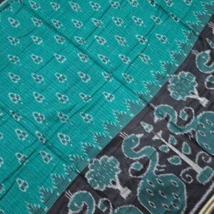 Sky and black peacock design sambalpuri cotton saree