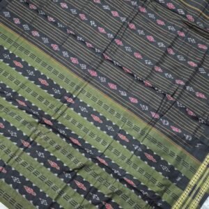 Green and black sambalpuri cotton saree with border