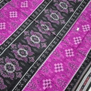 Magenta and black saptapar design sambalpuri cotton saree