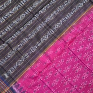 Pink and black sambalpuri cotton saree