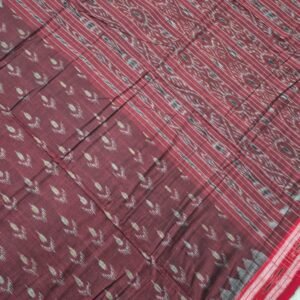 Maroon sambalpuri cotton saree with red border and anchal