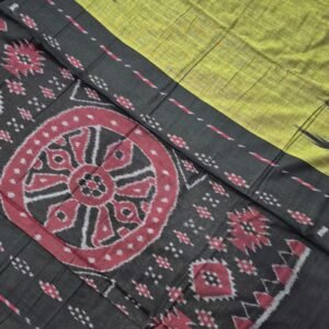 Green and black sambalpuri cotton saree with plain border