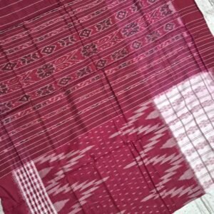 Off white and maroon sambalpuri cotton saree with plain border
