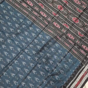 Deep sky and black sambalpuri cotton saree