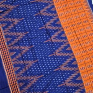 Orange and blue sambalpuri cotton saree with plain border