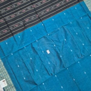 Sky blue and black sambalpuri cotton saree with fish border