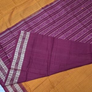 Yellow and maroon sachipar sambalpuri cotton saree with blouse