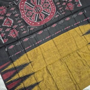Brown and black sambalpuri cotton saree with temple border