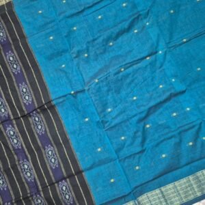 Sky blue and black sambalpuri cotton saree with fish border