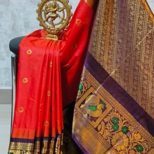 Red and coffee gadwal silk saree with blouse