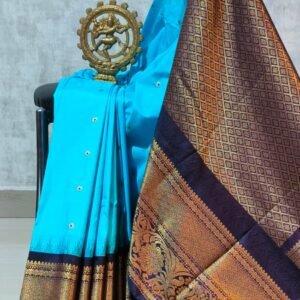 Sky and coffee gadwal silk saree with blouse